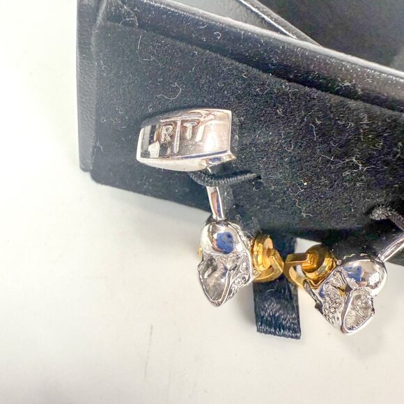 Tateossian London DJ Silver Tone Cufflinks Gold Earphones - Picture 4 of 5